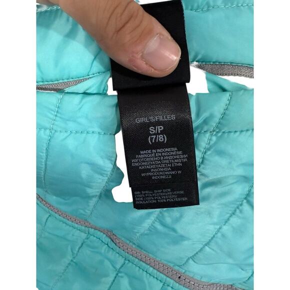 North Face Reversible Mossbud Swirl Jacket Girls Small 7/8 Gray Puffer Fleece - Picture 4 of 16